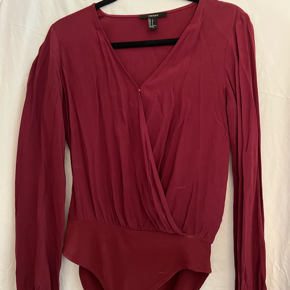 Forever 21 Burgundy Long Sleeve Bodysuit